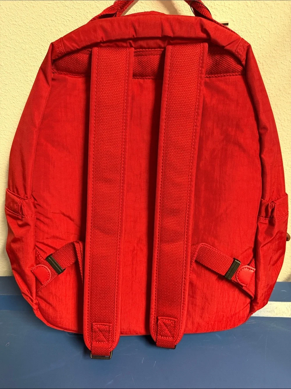 Kipling Bright Red Nylon Backpack with Monkey Charm